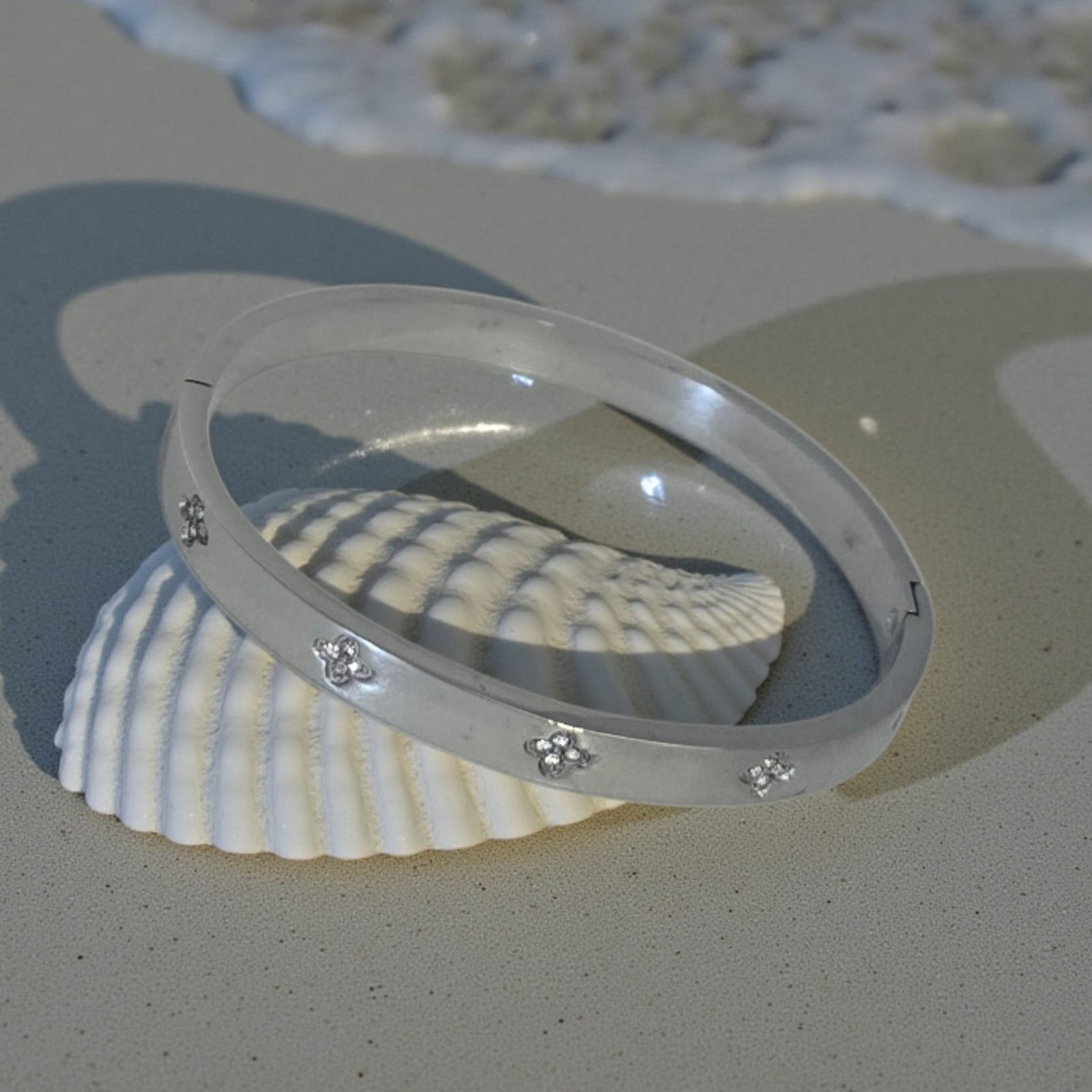 'Midnight Hour' Silver stainless steel cuff bracelet.