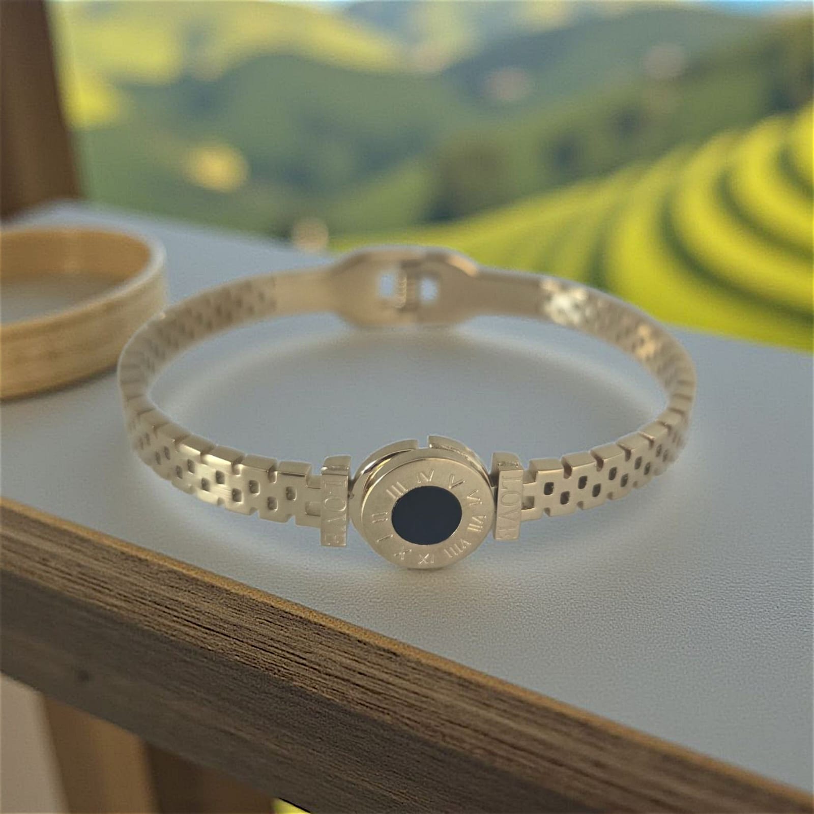 'Love her Madly' Gold stainless steel cuff bracelet.