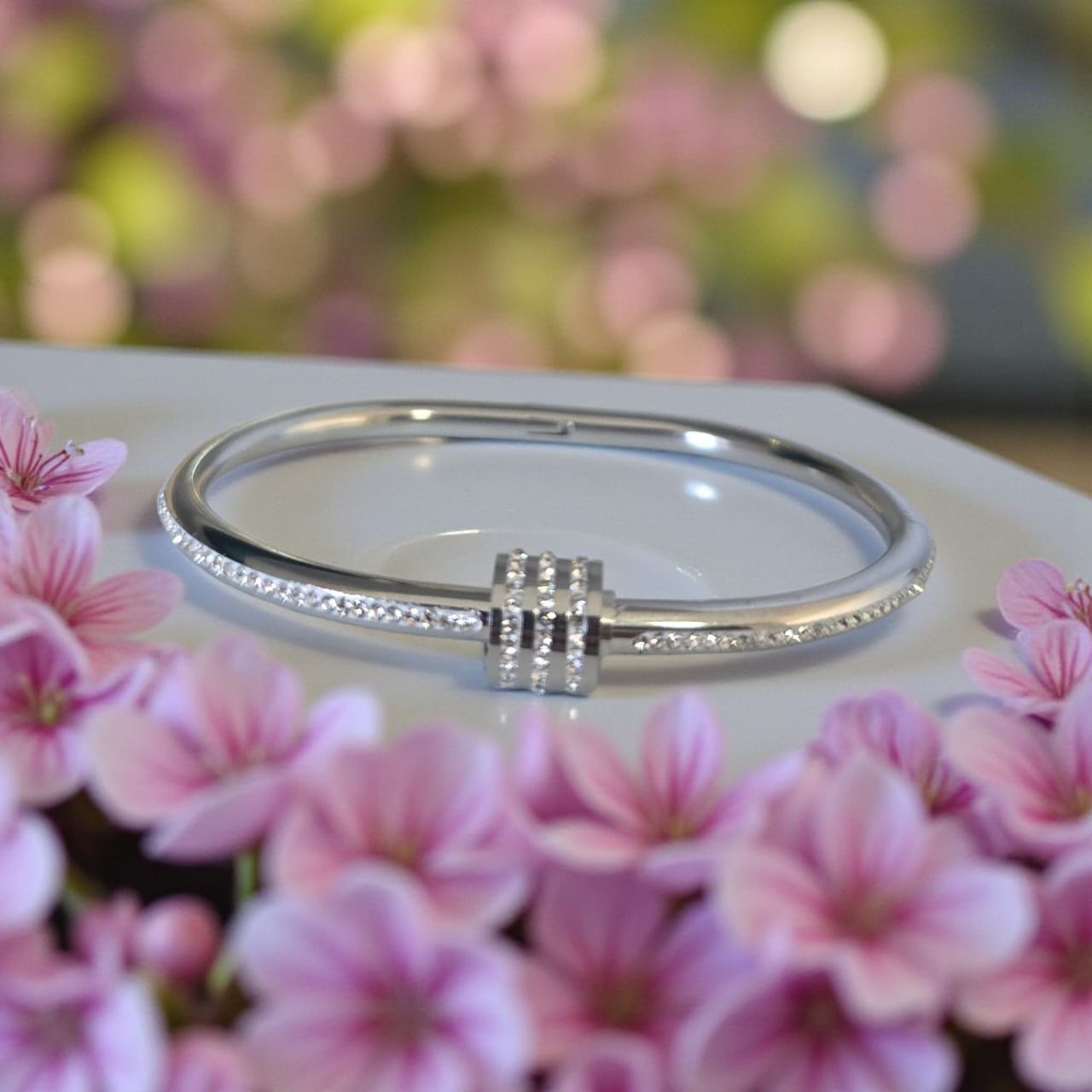 'Timeless Luxe' Silver stainless steel cuff bracelet.